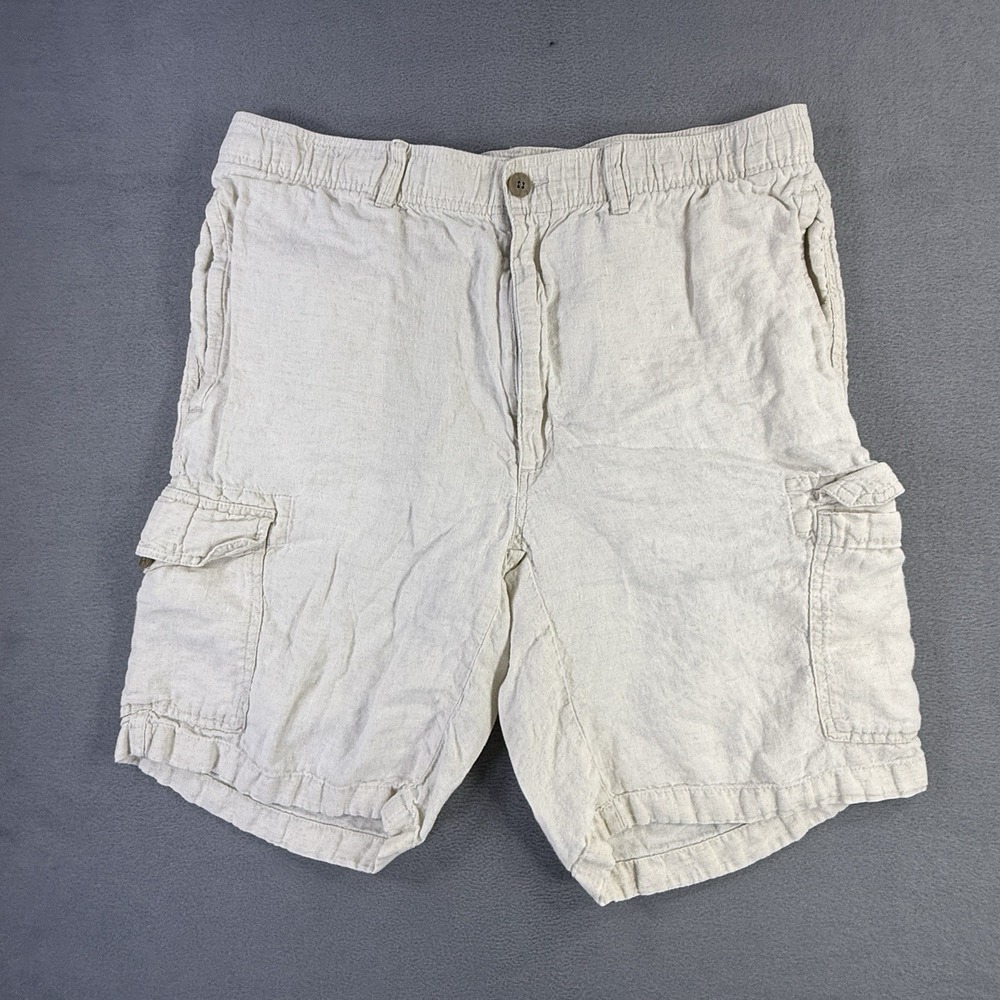Caribbean 100% Linen Cargo Shorts Men's Size 38 Cork Button
